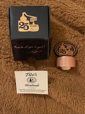 Tito's Handmade Vodka 25th Anniversary Bottle Topper - Copper & Black